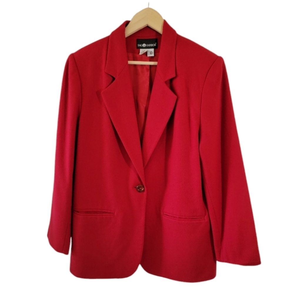 VTG SAG HARBOR 100% Wool Women's Blazer Sz 12 Single Breasted Office Career
